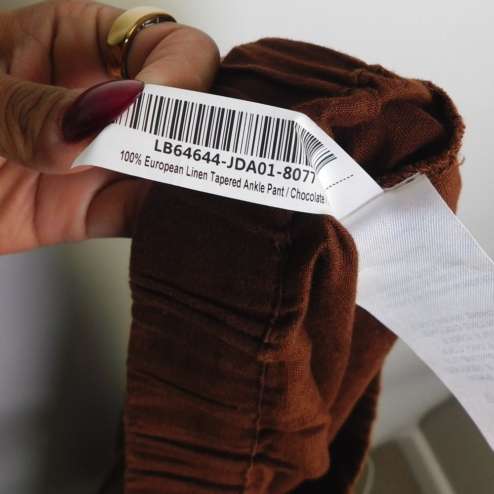 Quince Tapered Ankle Pant Womens XL Chocolate Brown 100% European Linen Elastic - Picture 5 of 5